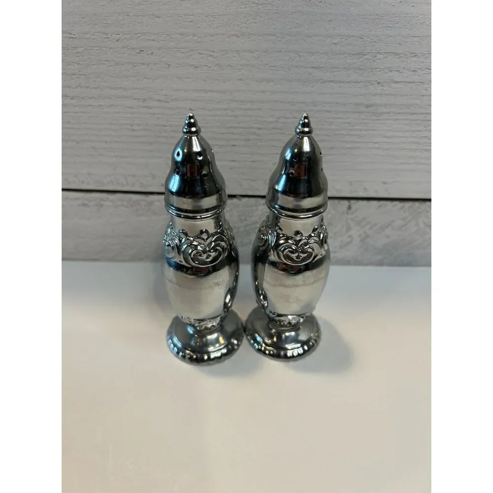 Permabrite 128 Salt Pepper Shakers Pair Silver Tone Vintage Tableware 4.25in